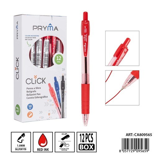 [0239283] Bolígrafo retráctil rojo PRYMA 1mm - Herramienta de escritura