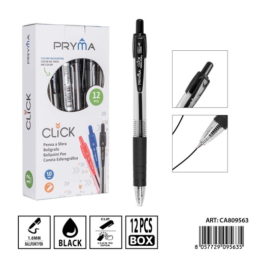 [0239281] Bolígrafo retráctil negro PRYMA 1mm - Herramienta de escritura