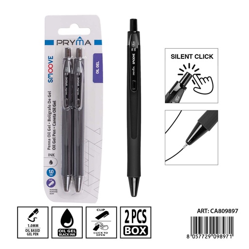 [0240929] Bolígrafo silenciador negro PRYMA 1mm 2pzs - Escritura silenciosa y cómoda