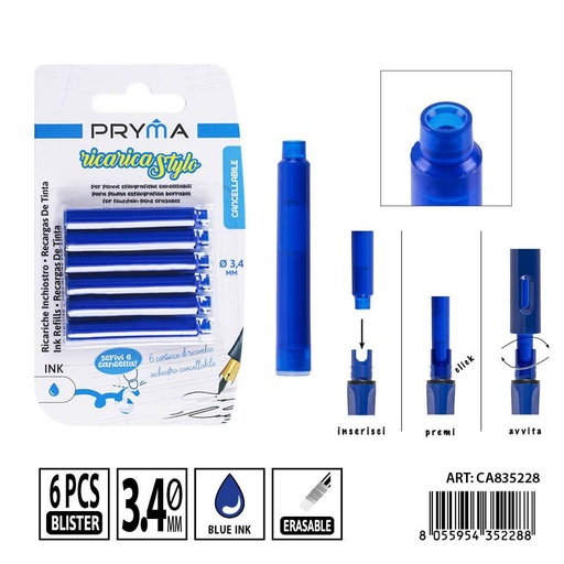 [0241191] Recambios de tinta borrable azul PRYMA 6pzs - Suministros de escritura