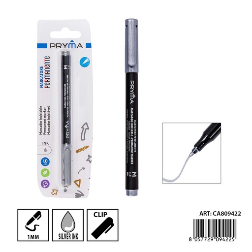 [0238780] Marcador permanente plateado 1.0mm PRYMA - Escritura detallada y brillante