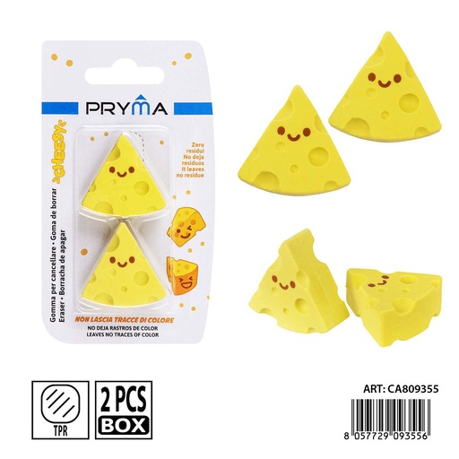 [0238452] Goma de borrar en forma de queso 2 piezas 3.5x3.5x1.5 cm - Papelería escolar