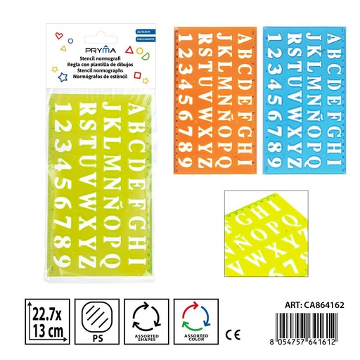 [0238056] Regla con plantilla de letras y números 22.7x13 cm - Papelería escolar