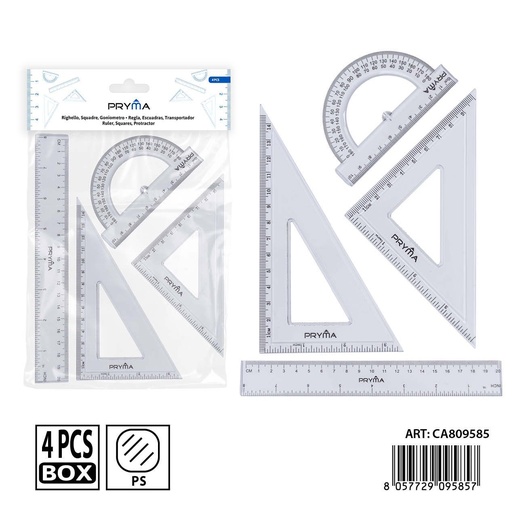 [0239730] Set de regla de 20 cm con escuadra y transportador - Papelería escolar