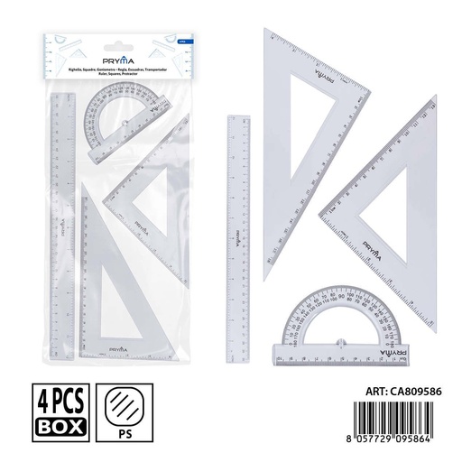 [0239731] Set de regla de 30 cm con escuadra y transportador - Papelería escolar