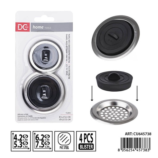 [0241043] Set de desagüe para fregadero 4 piezas DC CASA con filtro y tapa - Accesorios de cocina
