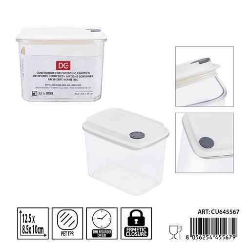 [0240241] Recipiente hermético transparente 600ml 12.5x8.5x10 cm DC CASA - Accesorios de cocina