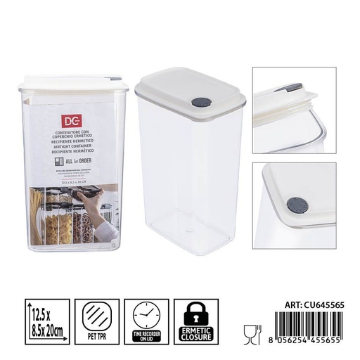 [0240239] Recipiente hermético transparente 1300ml 12.5x8.5x20 cm DC CASA - Accesorios de cocina