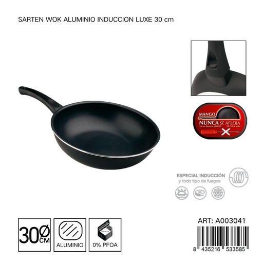 [A003041] Sartén Wok de aluminio inducción luxe 30 cm - Utensilios de cocina y sartén wok