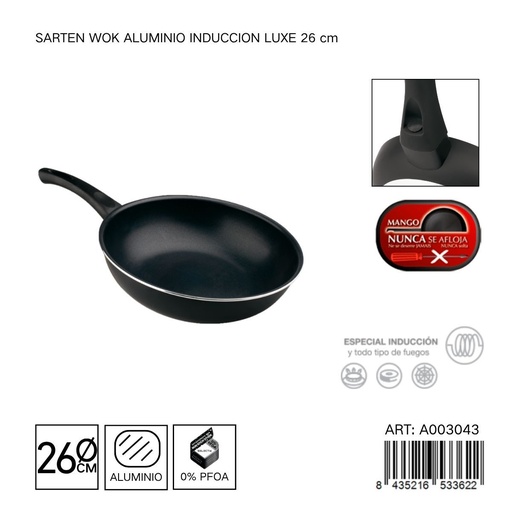[A003043] Sartén Wok de aluminio inducción luxe 26 cm - Utensilios de cocina y sartén wok