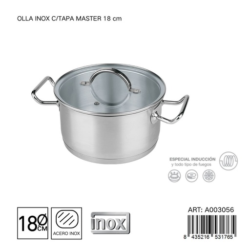 [A003056] Olla de acero inoxidable con tapa 18 cm - Cacerolas y utensilios de cocina