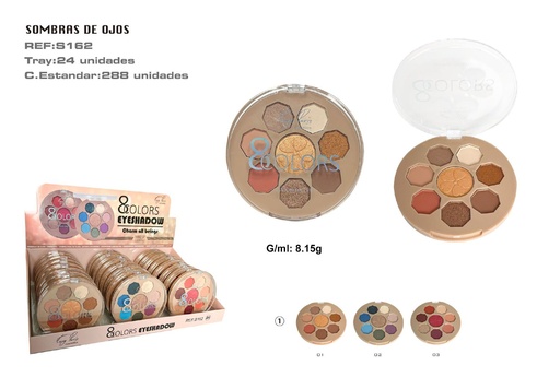 [S162-01] Sombra de ojos 8 colores 24/U - Paleta de sombras para un maquillaje perfecto