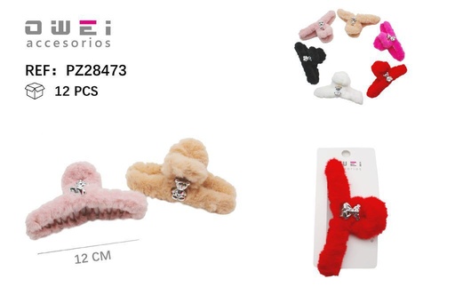 [8428947284734] Pinza de pelo peluche 12 cm 12/U PZ28473 - Para un toque tierno y divertido