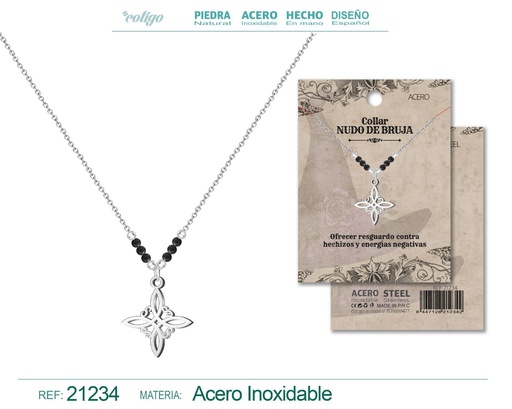 [21234] Colgante nudo bruja de acero plateado - Joyería de protección y suerte