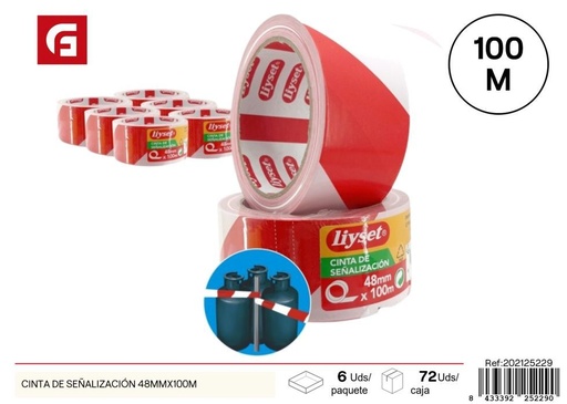 [202125229]  Cinta de señalización roja y blanca sin adhesivo 48 mmx100 m - Herramientas y ferretería