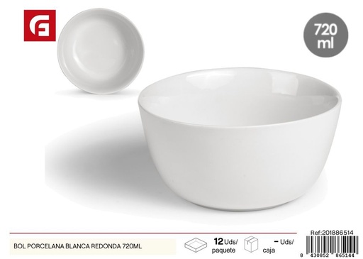 [201886514] Bol de porcelana blanca redonda 720 ml - Vajilla de vidrio y cerámica