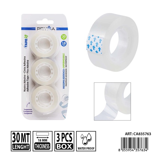 [0242162] Cinta adhesiva blanca 18 mm x 30 m 3 piezas - Papelería escolar