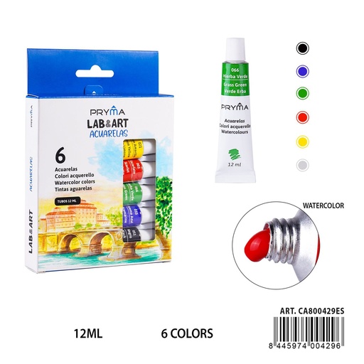 [A001829] Pintura acuarela 6 piezas 12 ml - Materiales de arte