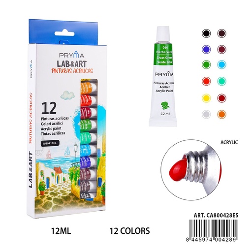 [A001828] Pintura acrílica 12 piezas 12 ml - Materiales de arte