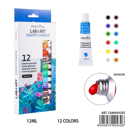 [A001832] Pintura gouache 12 piezas 12 ml - Materiales de arte