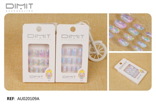 [8435693869856] Uñas postizas niñas 12/u AU02109A DM - Uñas y accesorios infantiles