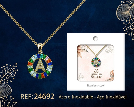 [24692] Colgante letra A chapado en oro de 14K con circonita - Joyería personalizable en oro