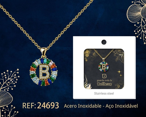 [24693] Colgante letra B chapado en oro de 14K con circonita - Joyería personalizable en oro