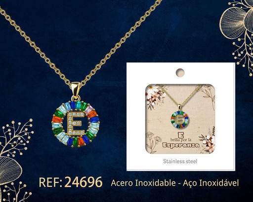 [24696] Colgante letra E chapado en oro de 14K con circonita - Joyería personalizable en oro
