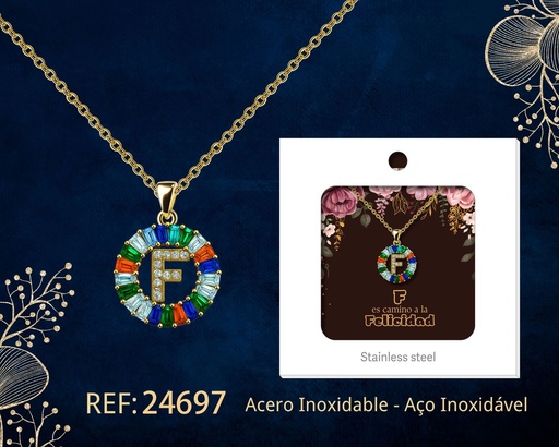 [24697] Colgante letra F chapado en oro de 14K con circonita - Joyería personalizable en oro