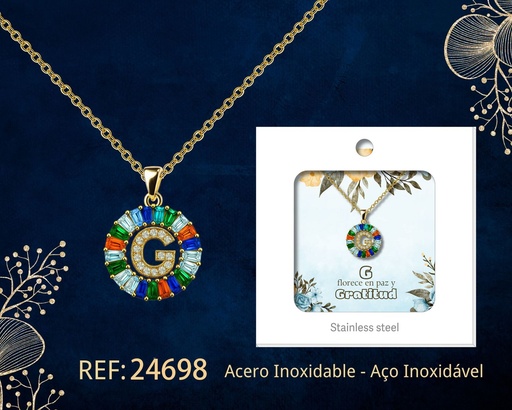 [24698] Colgante letra G chapado en oro de 14K con circonita - Joyería personalizable en oro