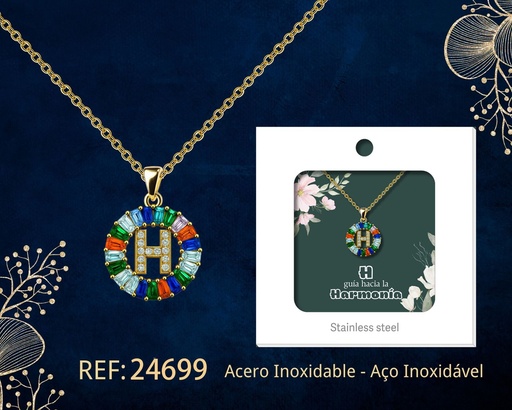 [24699] Colgante letra H chapado en oro de 14K con circonita - Joyería personalizable en oro
