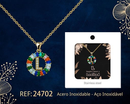 [24702] Colgante letra L chapado en oro de 14K con circonita - Joyería personalizable en oro