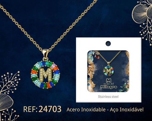 [24703] Colgante letra M chapado en oro de 14K con circonita - Joyería personalizable en oro