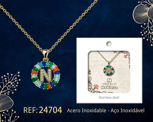 [24704] Colgante letra N chapado en oro de 14K con circonita - Joyería personalizable en oro