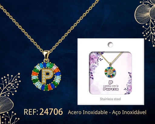 [24706] Colgante letra P chapado en oro de 14K con circonita - Joyería personalizable en oro