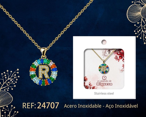 [24707] Colgante letra R chapado en oro de 14K con circonita - Joyería personalizable en oro