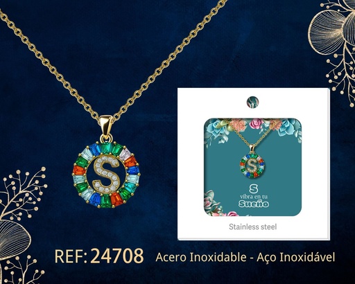 [24708] Colgante letra S chapado en oro de 14K con circonita - Joyería personalizable en oro