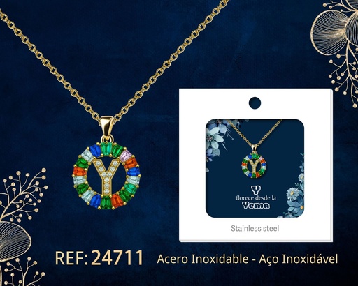 [24711] Colgante letra Y chapado en oro de 14K con circonita - Joyería personalizable en oro
