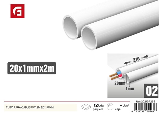 [202124268] Tubo para cable PVC 2m 20x1.0mm - Ferretería y protección de cables