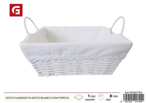 [190321794] Cesto cuadrado plástico blanco con forro blanco - Cestas de mimbre y decoración