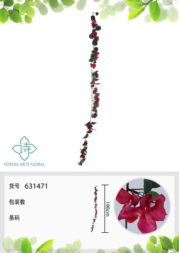 [631471-FUCSIA] Vara de triángulo artificial 1.8 m - Flores artificiales decorativas