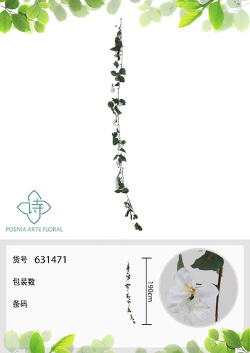 [631471-BLANCO] Vara de triángulo artificial blanca 1.8 m - Flores artificiales decorativas