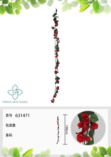 [631471-ROJO] Vara de triángulo artificial 1.8 m - Flores artificiales decorativas