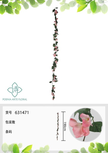 [631471-ROSA] Vara de triángulo artificial 1.8 m - Flores artificiales decorativas