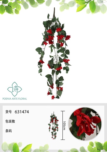 [631474-ROJO] Vara de triángulo colgante 105 cm - Flores artificiales decorativas