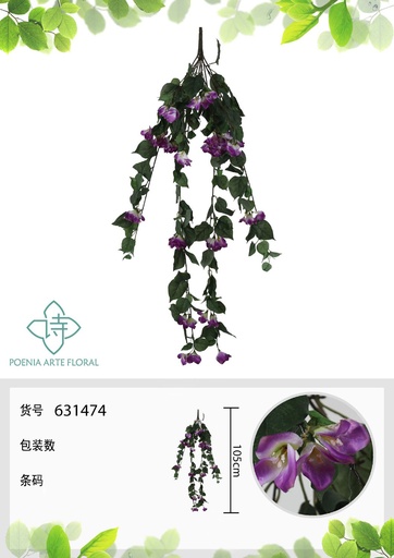 [631474-LILA] Vara de triángulo colgante 105 cm - Flores artificiales decorativas
