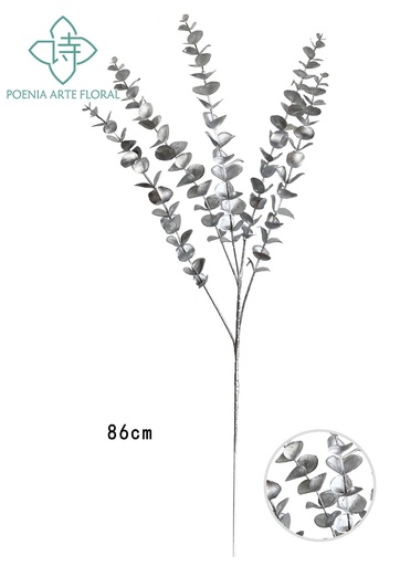 [630688-银色] Rama decorativa de 1 cabeza de eucalipto plateado - Decoración floral