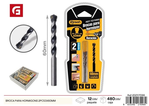 [202117096] Broca para hormigón 2 piezas 3x60 mm - Herramientas de perforación
