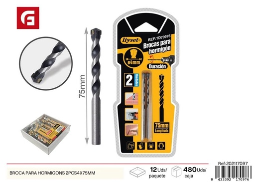 [202117097] Broca para hormigón 2 piezas 4x75 mm - Herramientas de perforación
