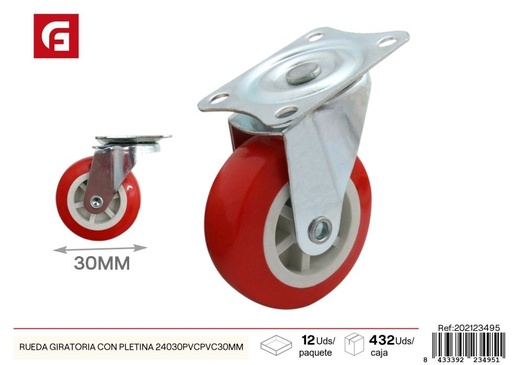 [202123495] Rueda giratoria con pletina 24030 PVC 30 mm - Ferretería y accesorios
